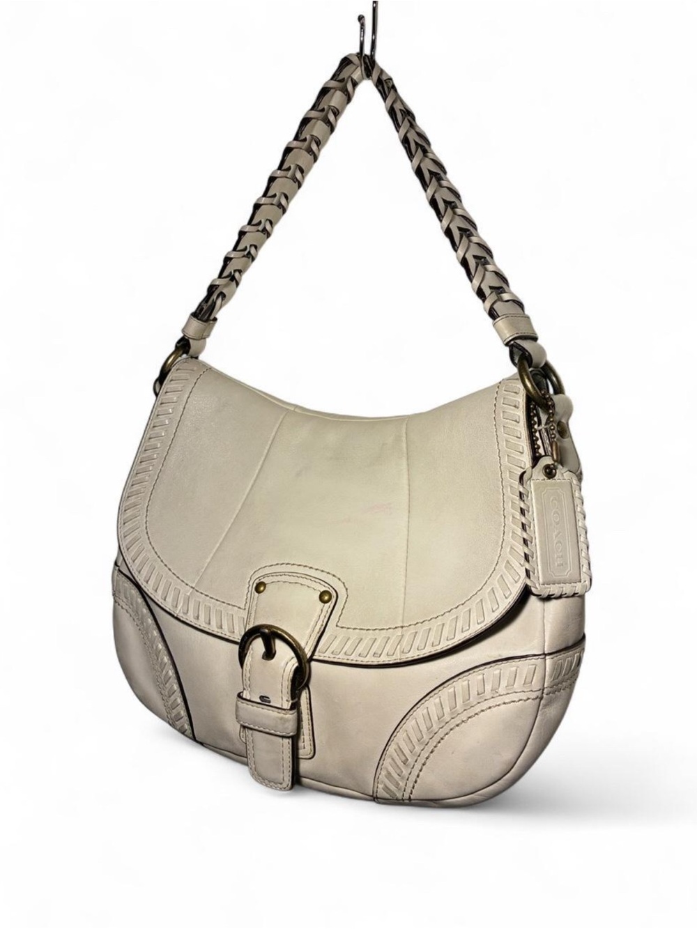Vintage Coach Poppy Cream Braided Whipstitch Leather Hobo/Shoulder Bag